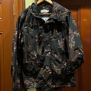 Coach Black and Brown Leaf Print Ski Jacket